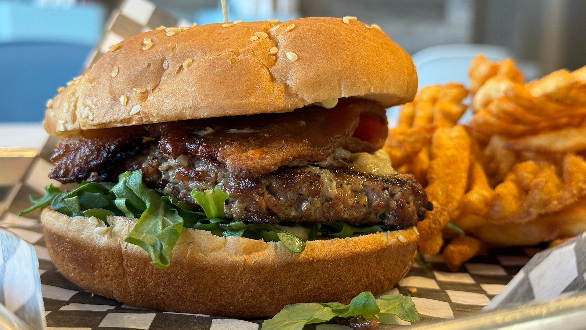 Hamburger and Waffle Fries